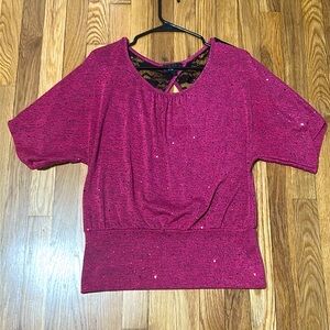 Magenta sparkle shirt with lace back detail